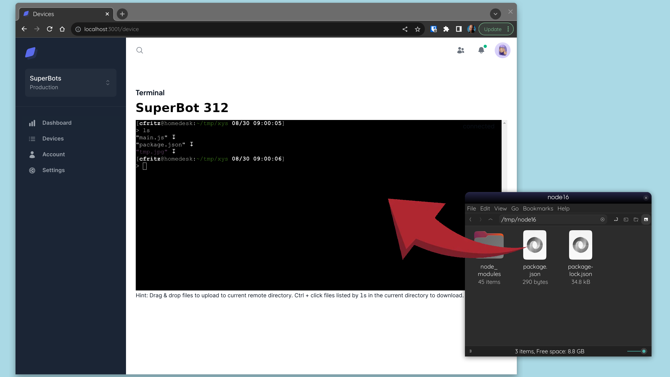 Access your robots remotely via a web terminal Preview image of Terminal